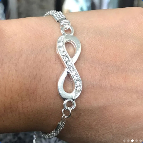 1- Brand New Silver Infinity w Rhinestones Bracelet, number 8 infinity silver - Picture 3 of 8